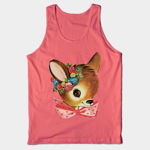 Cute Vintage Reindeer Head with Bow Tank Top by PUFFYP